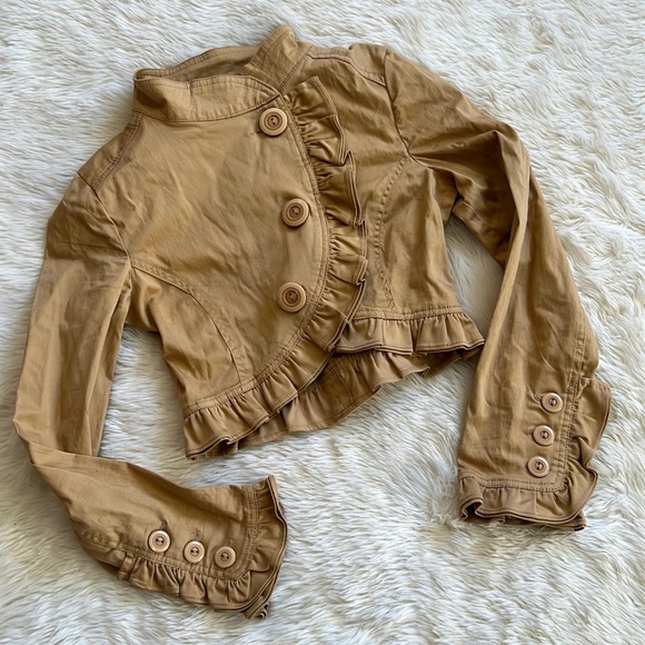 Khaki Ruffle Cropped Jacket - Picture 7 of 9